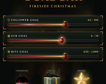 Fireside Christmas Twitch Goal Bar Widget, Animated Customizable Follower Sub Bits Goal for OBS Streamlabs StreamElements (Digital Download)