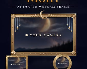 Cornice animata per webcam Twitch "Notte celeste", sovrapposizione delle fasi lunari in stile Art Déco (download digitale)