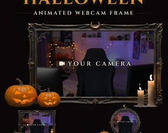 Animated Gothic Halloween Twitch Webcam Frame, Flickering Candles, Jack-o'-Lanterns (Digital Download)