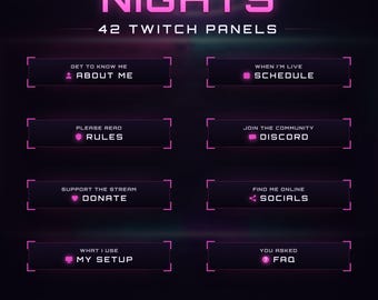 Neon Nights Twitch Panels, sezione Informazioni sullo streaming synthwave luminoso (Download digitale)