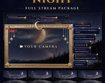 Celestial Night Twitch Stream Package, Animated Moon Stars Overlay (Digital Download)