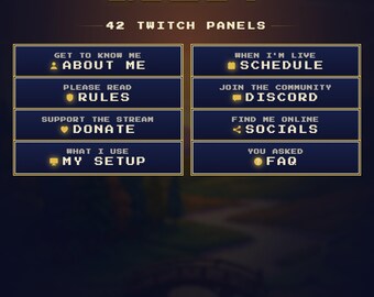 Pixel Quest Twitch Panels, 42 pannelli per streaming di giochi di ruolo retrò (download digitale)