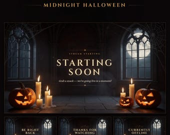 Midnight Halloween Twitch Starting Soon Screen, BRB, Ending & Offline, Animated Gothic Candles Stream Background (Digital Download)