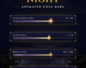 Barra degli obiettivi Twitch Celestial Night, widget animato per i bit degli abbonati dei follower (download digitale)