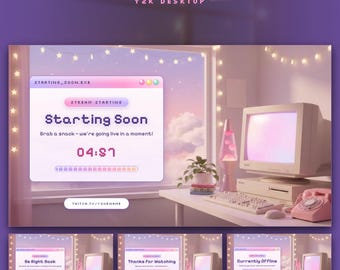 Y2K Twitch Starting Soon Screen, BRB, Ending & Offline, Animated Retro Computer Room Stream Background (Digital Download)