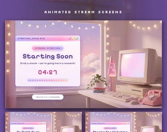 Schermata di avvio di Twitch per l'anno 2000, BRB e finale, stanza computer retrò animata (download digitale)