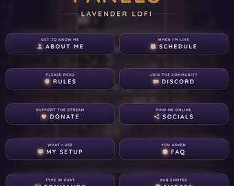 Lavender Lofi Twitch Panels, 42 Cozy Lofi Stream About Panels Pack and Panel Maker for Twitch & Kick (Digital Download)