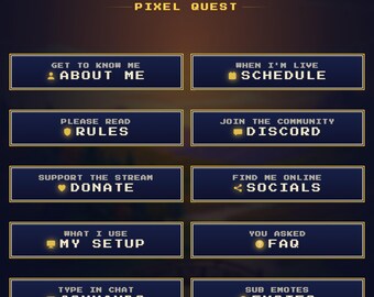 Pixel Quest Twitch Panels, 42 Retro RPG Stream About Panels Pack and Panel Maker for Twitch & Kick (Digital Download)