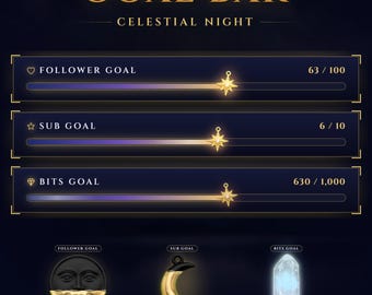 Celestial Night Twitch Goal Bar Widget, Animated Customizable Follower Sub Bits Goal for OBS Streamlabs StreamElements (Digital Download)