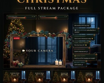 Fireside Christmas Twitch Stream Package, Animated Overlay, Chat, Goal Bar, Webcam Frame (Digital Download)