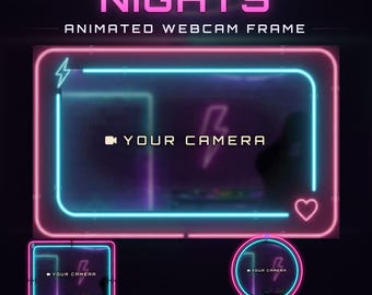 Animated Pink Cyan Neon Twitch Webcam Frame, Synthwave Stream Overlay (Digital Download)