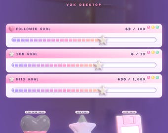 Y2K Twitch Goal Bar Widget, Animated Customizable Follower Sub Bits Goal for OBS Streamlabs StreamElements (Digital Download)
