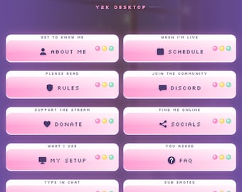 Y2K Twitch Panels, 42 Pastel Retro Stream About Panels Pack and Panel Maker for Twitch & Kick (Digital Download)