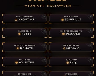 Midnight Halloween Twitch Panels, 42 Dark Gothic Stream About Panels Pack and Panel Maker for Twitch & Kick (Digital Download)