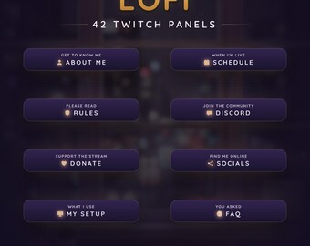 Pannelli Lavender Lofi per Twitch, 42 sezioni Informazioni sullo streaming accogliente (Download digitale)