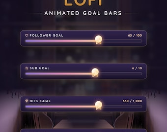 Barra degli obiettivi animata in stile Lofi color lavanda, sovrapposizione per streaming su Twitch (download digitale)