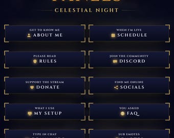 Celestial Night Twitch Panels, 42 Moon Stars Stream About Panels Pack and Panel Maker for Twitch & Kick (Digital Download)
