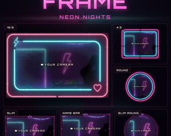 Neon Nights Animated Twitch Webcam Frame, Pink Cyan Neon Webcam Overlay and Camera Border for OBS Streamlabs (Digital Download)