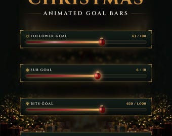 Barra degli obiettivi natalizia animata per Twitch, overlay per OBS Streamlabs (download digitale)