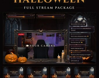 Midnight Halloween Twitch Stream Package, Animated Overlay, Chat, Goal Bar, Webcam Frame (Digital Download)