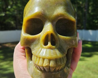 Lifesize Lemon Jade Crystal Skull: Reiki Healing Stone, 7.6"
