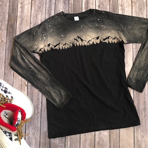 Mountain shirt, Mountains, bleached shirt, mountain bleach shirt, Galaxy, night sky, solar system, mountain and stars, outdoor shirt,