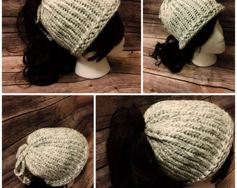 Messy bun hat, messy ponytail hat, knit hat, winter hat, womens hat, knit bun hat, trendy winter hat, Christmas gift