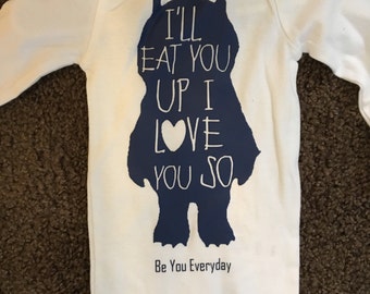 I'll eat you up I love you so, wilde dingen, outfit, newborn, kraamcadeau, schattig t-shirt, monstertop, kledingstuk, babycadeau, babyromper,
