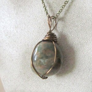 Rainforest Jasper Necklace, Jasper Necklace, Wired Wrapped Necklace, Jasper Pendant, Green Jasper, Pendant Necklace, Healing Stone, Gift