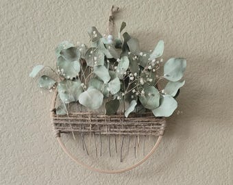 Eucalyptus & Baby's Breath Wall Art, Boho Floral Home Decor, Dried Flower Natural Wall Hanging