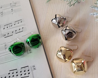 Handmade Jingle Bell Christmas Earrings, Festive Holiday Jewelry