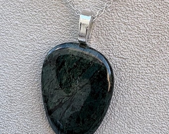 Deep Green Ocean Jasper Necklace, Beach Collected California Stone Pendant, Natural Jewelry