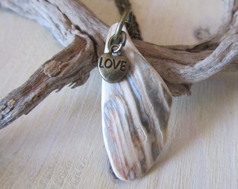 Shell Necklace, Beach Jewelry, Shell Pendant, Necklace with "Love Heart" charm, Heart Charm, Charm Necklace, Boho Beach Jewelry, Shell Gift