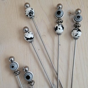 Charcuterie Skewers, Set of 6 Cocktail Picks, Black & White, Mixologist Garnish, Appetizer Skewers, Food Grade, Stainless Steel, Modern