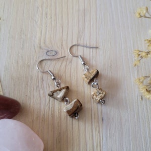 Picture Jasper Earrings, Jasper Stone Earrings, Handmade, Hippie Jewelry, Golden Stones, Jasper Earrings, Yellow, Healing Stone, Jasper