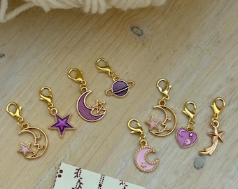 Celestial Stitch Markers, Moon & Stars Knitting Accessory Charms, Progress Keeper, Handmade Non Snag Crochet Knitting Gift