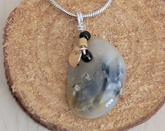 Clear Quartz Pendant, Clear Quartz w/ Black & Gold Iron Inclusions, Beach Quartz, Quartz Pendent, Quartz Stone Necklace, Stone Pendant