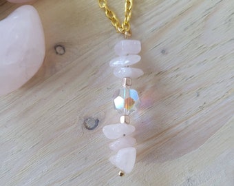 Rose Quartz Necklace, Raw Quartz, Rose Quartz, Beaded Pendant, Pink Quartz, Crystal Pendent, Crystal Necklace, Rose Pendant, Chip Beads