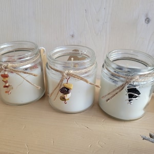 Soy Jar Candle, Fresh Scent Soy Candle with Gemstone Accents, Crystal Candle, Gift, Obsidian, Carnelian, Mookaite