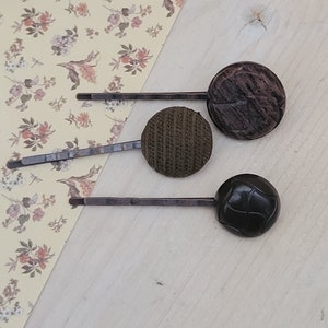 Vintage Haarnadeln, Bling Bobby Pins, Boho verschönerte Haarnadeln, Vintage inspirierte ausgefallene Bobby Pins, Knopf Haarspange, Retro Haarnadeln, braun