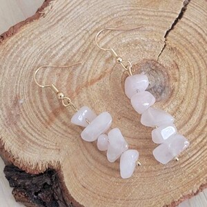 Rose Quartz Earrings, Dangling Rose Quartz Jewelry, Gemstone Jewelry, Rose Quartz Beads, Healing Crystal, January Birthstone, Pink Earrings
