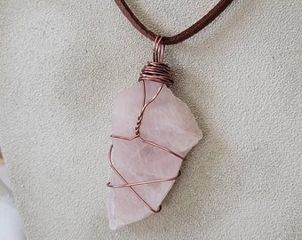 Rose Quartz Necklace, Raw Quartz, Rose Quartz, Wire Wrapped Pendant, Pink Quartz, Crystal Pendent, Crystal Necklace, Rose Quartz Pendant