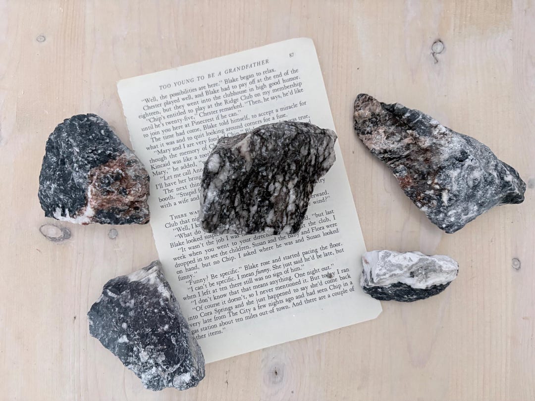 Black Stripped Gypsum Mineral Unpolished, Raw Gypsum, Black and White ...