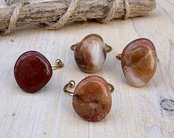 Natural Jasper Stone Ring, Hand Picked Jasper with Agate and Carnelian Polished Ocean Rocks, Adjustable Size
