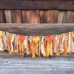 Halloween Fabric Banner, Fall Party Garland,  Shabby Rag Bunting,  Autumn Leaves Decor,  Handmade
