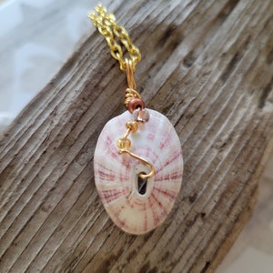 Shell Pendant, Wire Wrapped Shell Necklace, Beach Jewelry, Handmade, Pink Shell Pendant, Beachy, Limpet, Sea Shell Necklace, Shell, Pink