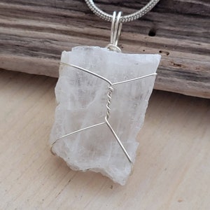 Selenite Necklace, Wired Raw Selenite, Crystal Necklace, Selenite Pendent, Healing Stone, Cleansing Stone, Crystal Pendant, Selenite Slab