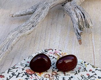 Natural Jasper Stone Earrings, Hand Picked Burgundy Ocean Rocks, Stud Earrings, Beach Jewelry