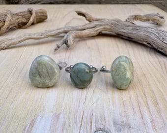 Natural Beach Stone Ring, Hand Picked Agate and Chalcedony Polished Ocean Rocks, Beach Jewelry, Adjustable Size