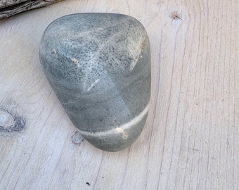 Bluish Grey Wishing Stone, Palm Sized California Coastal Chert Rock, Striped Palm Stone, Wishing Rock